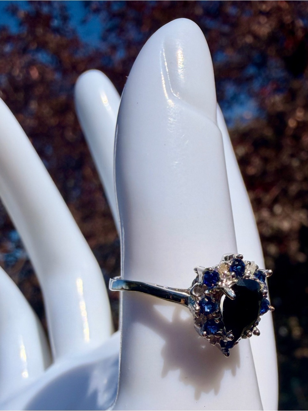 1.28 CTW Sapphire & Diamond Ring 14K White Gold Over Sterling Silver Sz 7